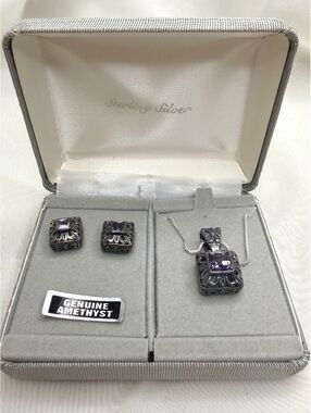 Sterling Silver Amethyst Set 925 Necklace Earrings Belk